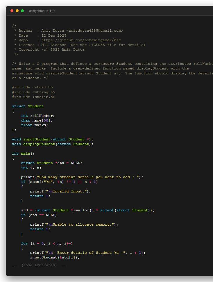 Write a C program that defines a structure Student containing the attributes rollNumber, name, and marks. Include a user-defined function named displayStudent with the signature void displayStudent(struct Student s);. The function should display the details of a student.